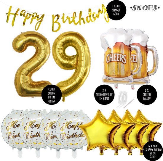 29 Jaar Verjaardag Cijfer ballon Mannen Bier - Feestpakket Snoes Ballonnen Cheers & Beers - Herman