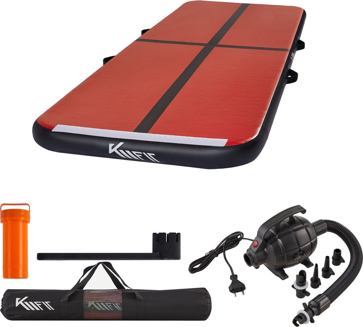 KM-Fit Airtrack - Turnmat - 4 m - Gymnastiekmat Opvouwbaar - Incl. elektrische pomp & patch kit - Rood