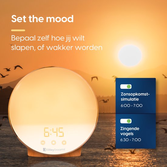 RETEYUNG 3D-maanlamp met automatische rotatie, kinderwekker met RGB, 8 kleuren, maanlicht, daglichtwekker met 10 natuurlijke geluiden, cadeau voor vrouwen, meisjes en jongens