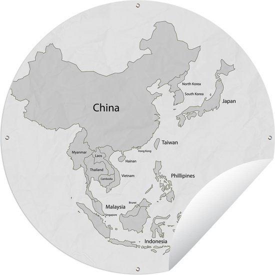 Tuincirkel Kaart van Azië met landennamen - 60x60 cm - Ronde Tuinposter - Buiten
