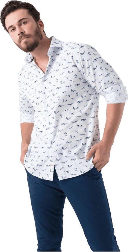 Web Blouse Overhemd Heren Winston Regular Fit Print Wit met Blauw - 42 |  bol.com