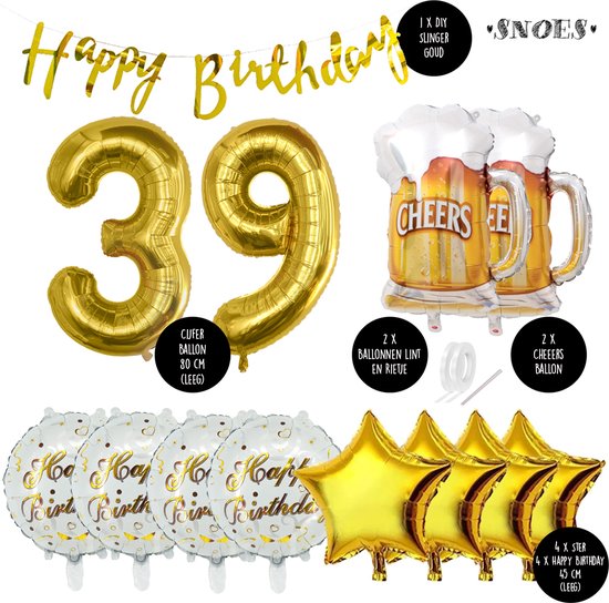 39 Jaar Verjaardag Cijfer ballon Mannen Bier - Feestpakket Snoes Ballonnen Cheers & Beers - Herman