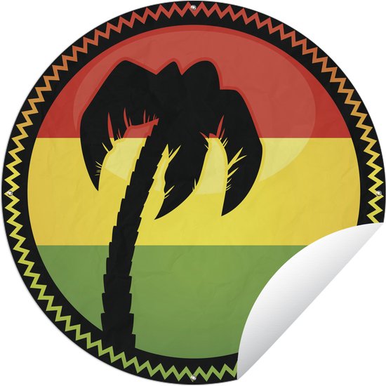 Tuincirkel Een illustratie van een palmboom met een reggae vlag - 150x150 cm - Ronde Tuinposter - Buiten