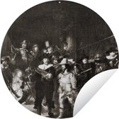 Tuincirkel De Nachtwacht in zwart-wit - Rembrandt van Rijn - 90x90 cm - Ronde Tuinposter - Buiten