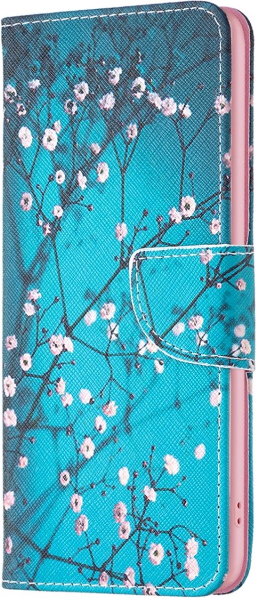 Blauw bloemen agenda case hoesje Motorola Moto E13
