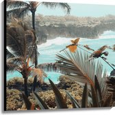 WallClassics - Canvas - Hoge Palmbomen met Planten aan de Rand van het Water - 100x100 cm Foto op Canvas Schilderij (Wanddecoratie op Canvas)