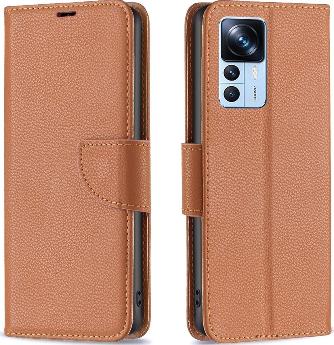 Mobigear Telefoonhoesje geschikt voor Xiaomi 12T Pro Hoesje | Mobigear Wallet Bookcase Portemonnee | Pasjeshouder voor 2 Pasjes | Telefoonhoesje voor Pinpas / OV Kaart / Rijbewijs - Bruin