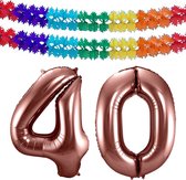Folat folie ballonnen - Leeftijd cijfer 40 - brons - 86 cm - en 2x slingers