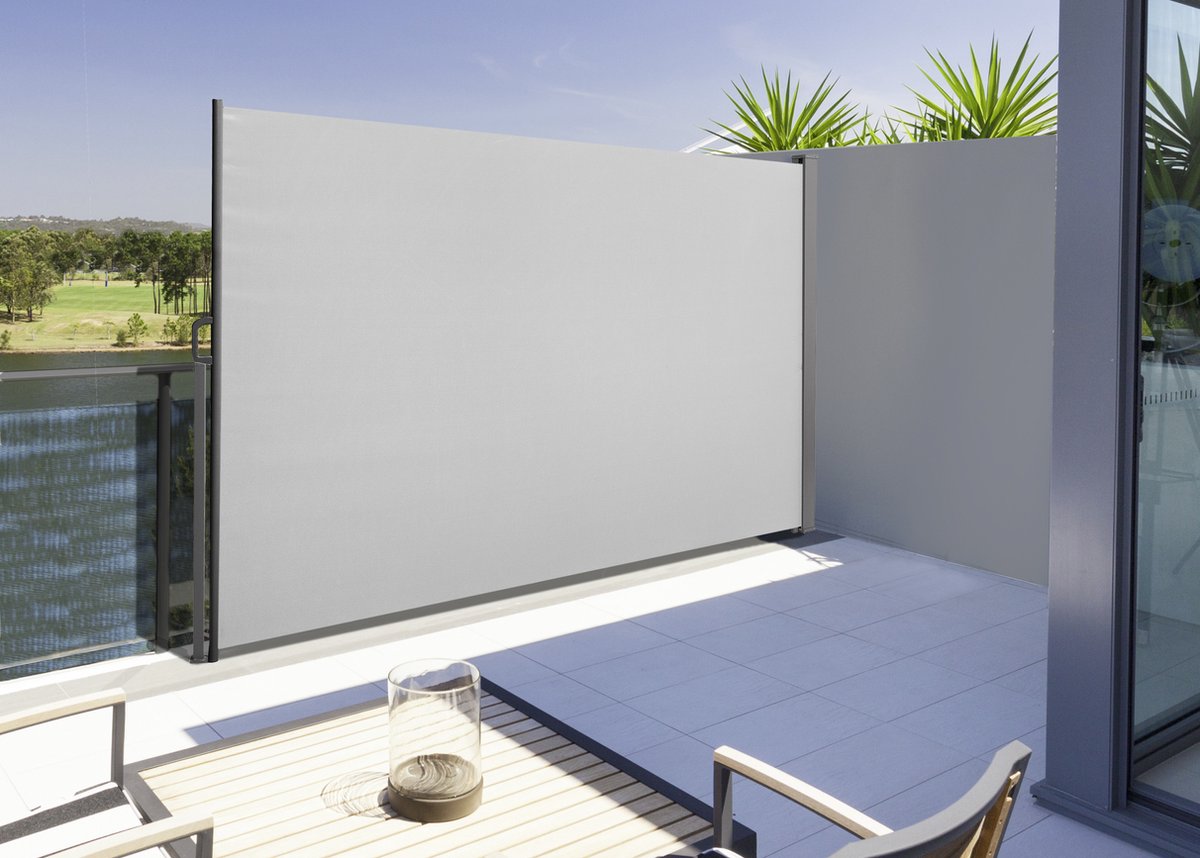 Elegante zijluifel - Verstelbaar en intrekbaar doek - Stijlvol en duurzaam - Hoogte 183 cm - Ideaal voor balkon - Lichtgrijs - 190 cm x 300 cm