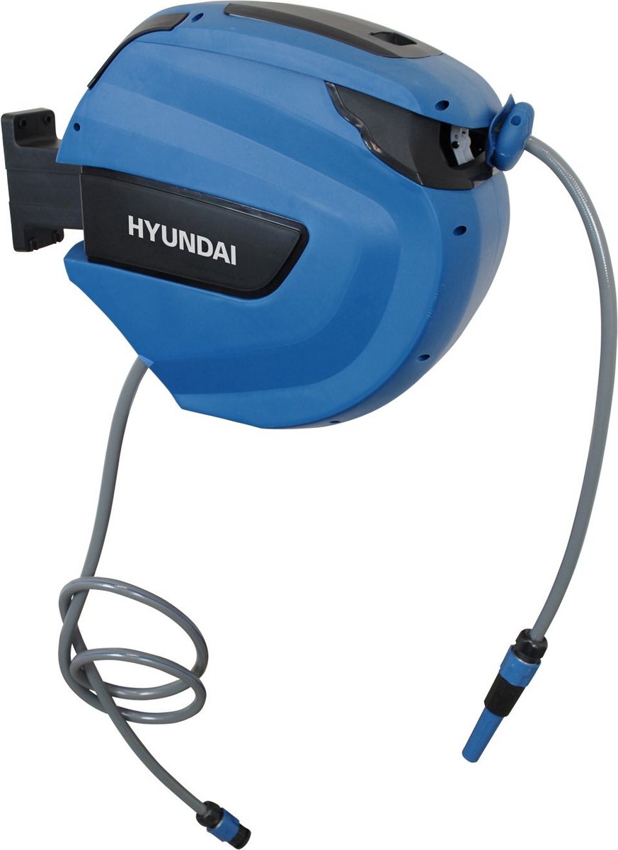 Hyundai - Wandslangenbox XL - Slanghaspel - 30 meter slang - Ø 12mm - 180º draaibaar - Automatische oprol functie - Inclusief alle kopplingen - Met tuinsproeier - Hyundai