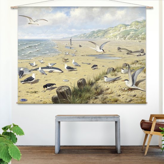 Wandkleed Aan het strand van M.A. Koekkoek - L: Landscape 135 x 95 cm