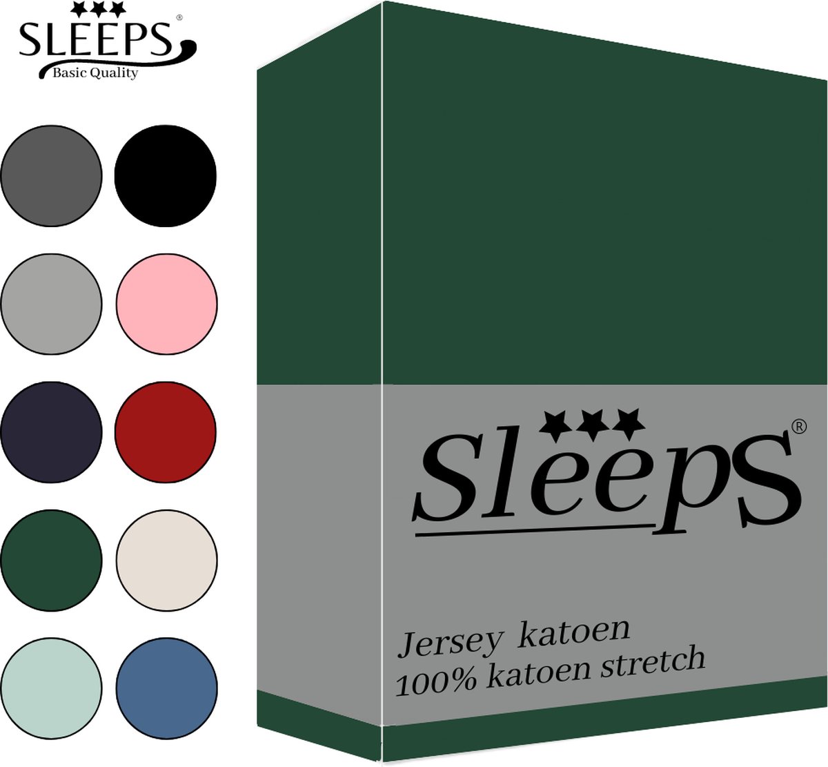 Sleeps Jersey Hoeslaken - Donker Groen Lits-Jumeaux 160x200/220 cm - 100% Katoen - Hoge Hoek - Heerlijk Zacht Gebreid - - Strijkvrij - Rondom elastiek - Stretch -