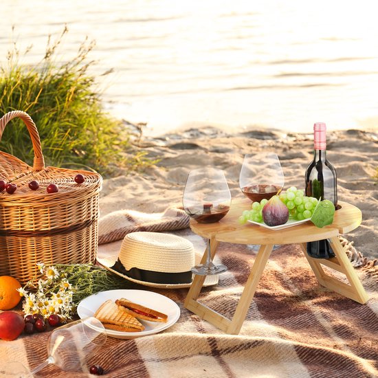 wijntafel - inklapbaar - 22x39cm - houder voor 4 glazen - picknicktafel - strandtafel — afbeelding 2