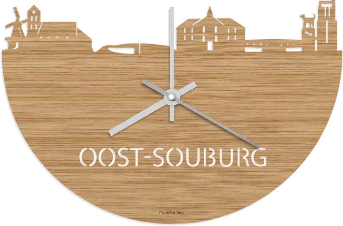 Skyline Klok Oost-Souburg Bamboe hout - Ø 40 cm - Stil uurwerk - Wanddecoratie - Meer steden beschikbaar - Woonkamer idee - Woondecoratie - City Art - Steden kunst - Cadeau voor hem - Cadeau voor haar - Jubileum - Trouwerij - Housewarming -