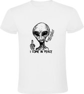I come in peace Heren T-shirt | alien | buitenaards wezen | ufo | andere planeet | heelal | middelvinger | humor | Zwart