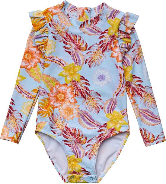 Snapper Rock - UV Zwempak voor meisjes - Lange mouw - Boho Tropical - Blauw - maat 1 (69-75cm)