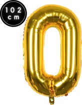 Fienosa Cijfer Ballonnen - Nummer 0 - Goud Kleur - 101 cm - XL Groot - Helium Ballon - Verjaardag Ballon