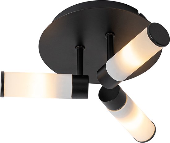 QAZQA bath - Moderne Plafondlamp - 3 lichts - Ø 28.5 cm - Zwart - Buitenverlichting