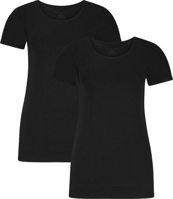 Comfortabel & Zijdezacht Bamboo Basics Kate - Bamboe T-shirts (Multipack 2 stuks) Dames - Korte Mouwen - Long Fit - Zwart - L