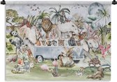 Wandkleed - Wanddoek - Jungle - Bus - Dieren - Kinderen - Planten - 150x112 cm - Wandtapijt