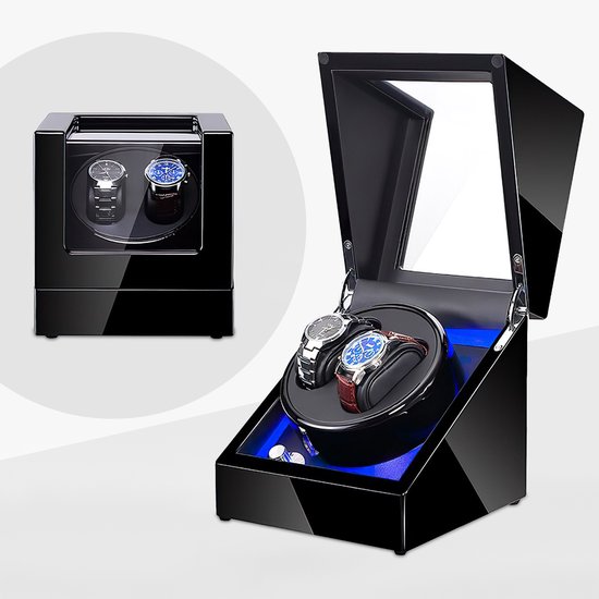 Olvy Luxe Watchwinder voor 2 Horloges - Met LED Verlichting - Zwarte Lak -  Dubbele... | bol.com