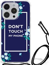 Shockproof Case Geschikt voor iPhone 14 Pro Smartphonehoesje met transparante rand Flowers Blue Don't Touch My Phone