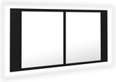 vidaXL - Badkamerkast - met - spiegel - en - LED - 90x12x45 - cm - acryl - zwart
