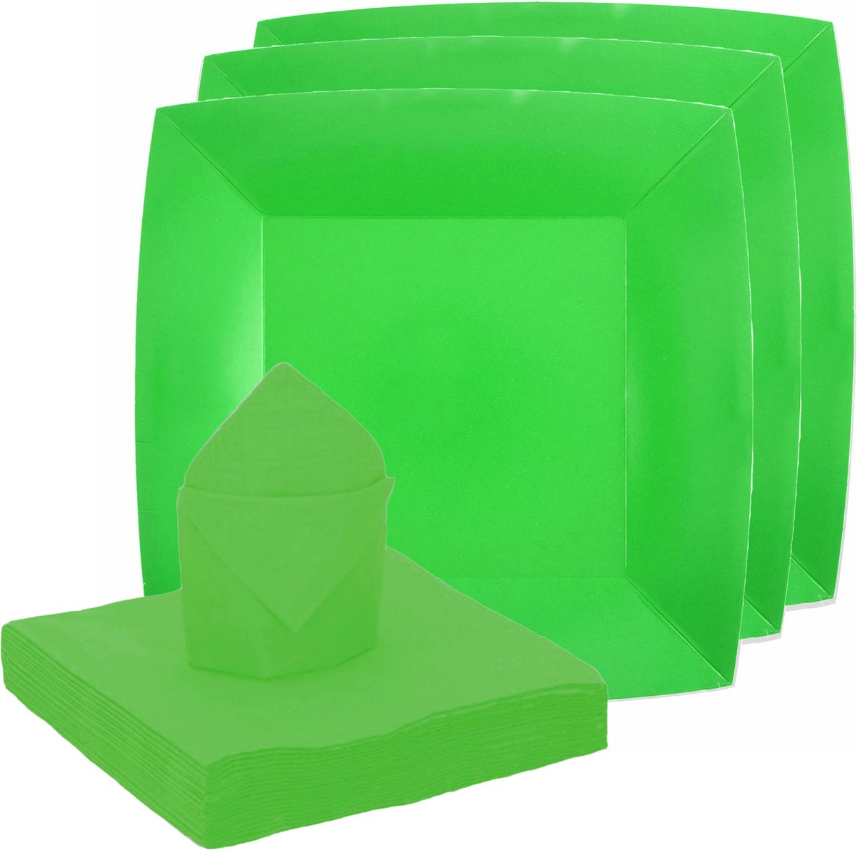 Santex feest/verjaardag servies set - 20x bordjes/25x servetten - fel groen - karton