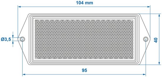 Technische tekening van een oranje reflector met afmetingen 104x40 mm.