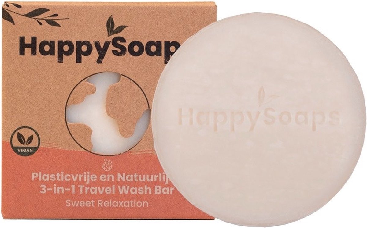 HappySoaps 3-in-1 Travel Wash Bar - Sweet Relaxation - Shampoo, Body Wash & Shaving Bar - 100% Plasticvrij en Natuurlijk - 40gr