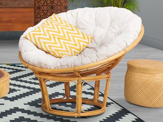 Fauteuil rond en rotin AKAROA - Couleur miel L 100 cm x H 80 cm x P 100 ...