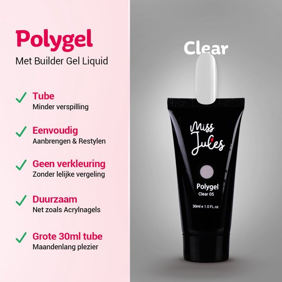 Miss Jules® Polygel Kit - 30 ml Clear - Polygel Nagels Starterspakket – Polygel Set Incl. Instructievideo (NL) – Polygel Starters Kit - Miss Jules