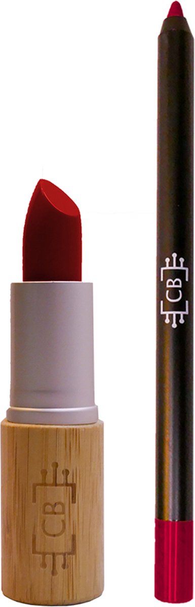 Cosm.Ethics Bar kerst cadeau Duurzame veganistische bamboe lipstick en lip potlood set - Donker rood