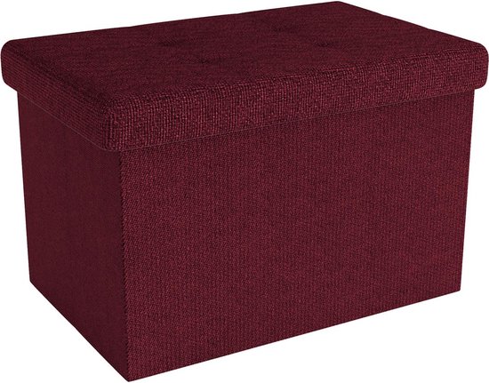 Intirilife Opvouwbare bank 49x30x30 cm in CHERRY RED - Zitkubus met opbergruimte en deksel van stof met holtes - Zitkubus voetensteun opbergbox kist zitkruk