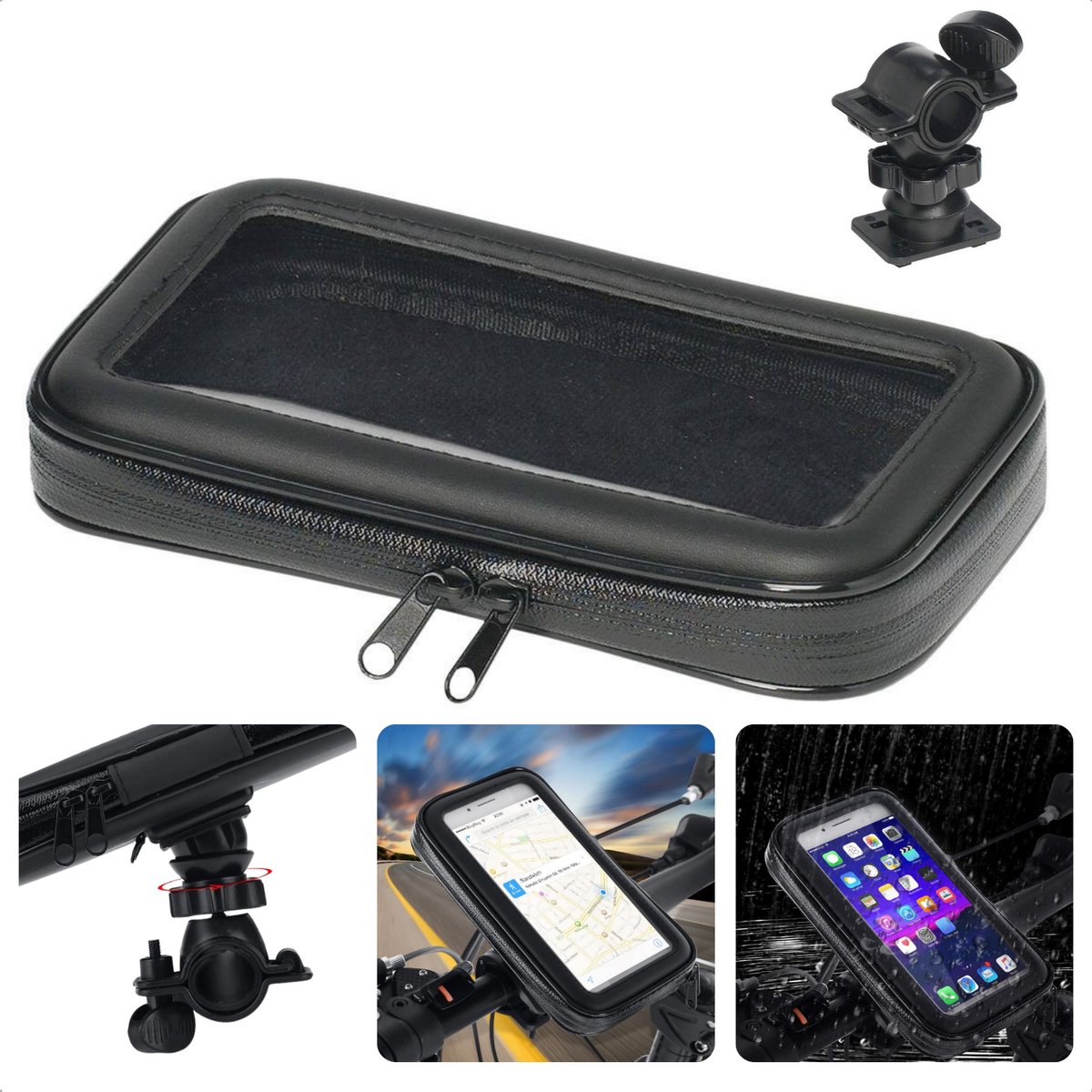 Cheqo® Smartphonehouder voor op Fiets - Telefoonhouder Fiets - Spatwaterdicht - Fietshouder - 16x3x10,5cm - Doorzichtige Folie - Inclusief Bevestigingsmateriaal