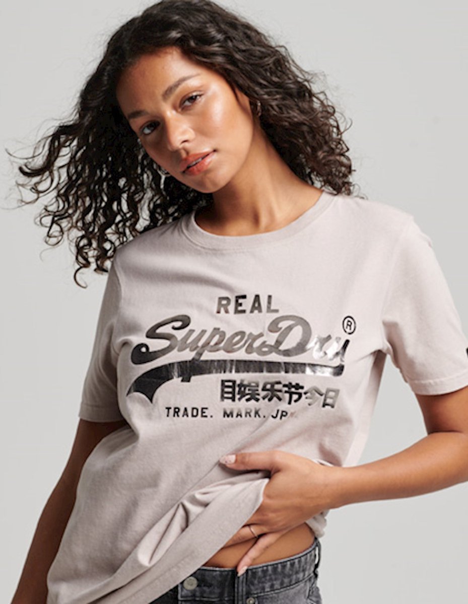 Superdry Dames tshirt Versierd Vintage Logo T-shirt Beige