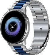 Strap-it Stalen schakel smartwatch bandje - geschikt voor Samsung Galaxy Watch Active / Active2 40 & 44mm / Galaxy Watch 3 41mm / Galaxy Watch 1 42mm / Gear Sport - zilver/blauw