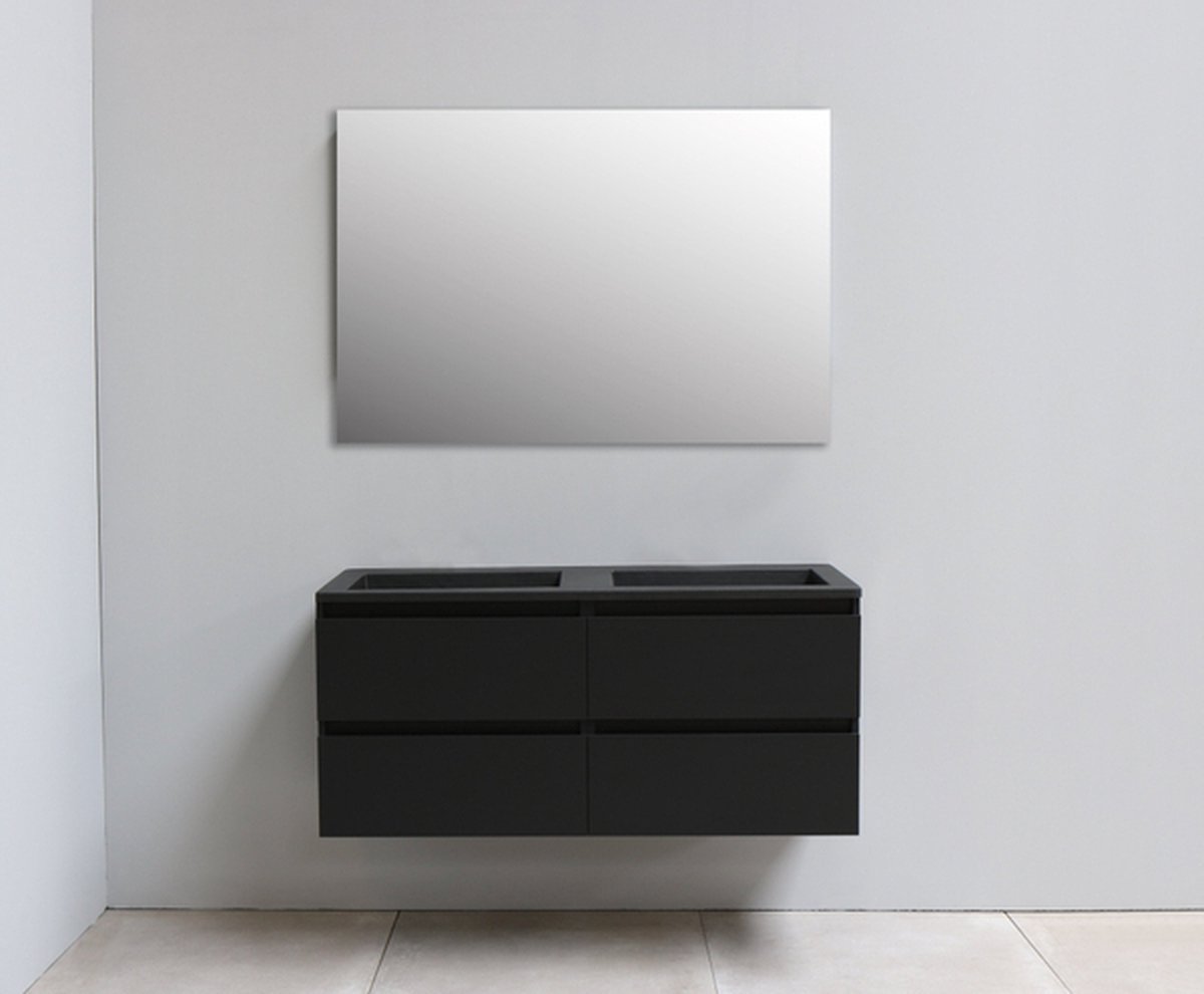 Adema Bella badmeubel met acryl wastafel Zwart zonder kraangaten met spiegel 120X55X46cm Zwart mat