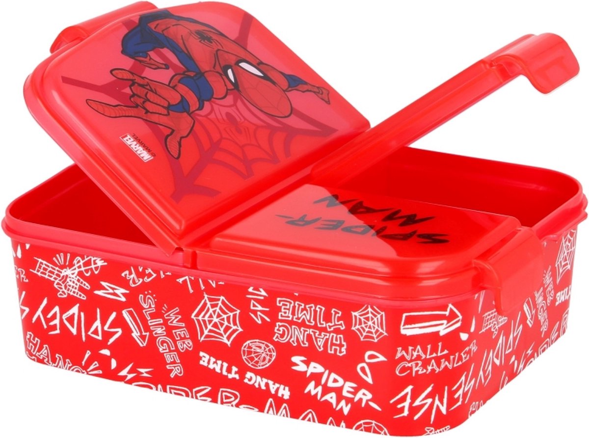 Spiderman Web Broodtrommel 3 vakjes - Officieel gelicentieerd - 18x13 cm - Brooddoos - Lunchbox