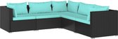 vidaXL - 5-delige - Loungeset - met - kussens - poly - rattan - zwart