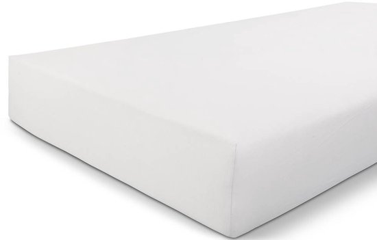 Wit jersey hoeslaken van 100% katoen, 90x200 cm.