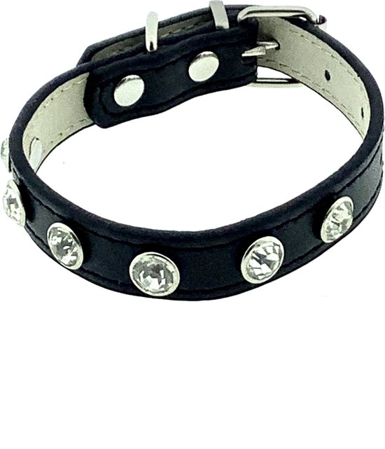 Controversieel Nauwkeurig Verstrikking Honden halsband - Leder - Zwart - Met zirkonia stenen - Instelbaar van 19cm  t/m 26,5cm... | bol.com