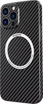 DrPhone CBN1 – Carbon Look Hoesje – Back Cover Hoesje Voor Telefoon – Hoes Met Lensbescherming - Geschikt Voor Magnetisch Opladen – Geschikt Voor IPhone 14 - Zwart
