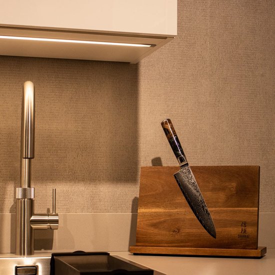 Shinrai Japan - Couteau de Chef Japonais - 20 cm - Couteau Damas - Epoxy Saphir - Coffret de luxe inclus