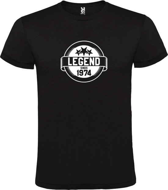 Zwart T-Shirt met “Legend sinds 1974 “ Afbeelding Wit Size XXXXXL