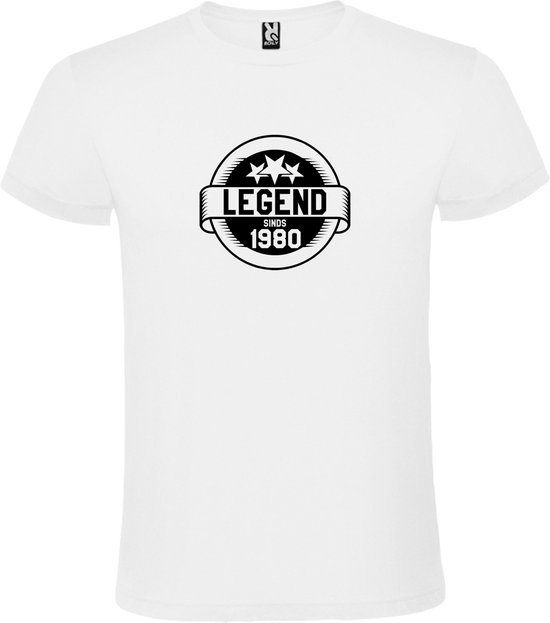 Wit T-Shirt met “Legend sinds 1980 “ Afbeelding Zwart Size XXXXXL