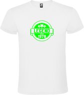 Wit T-Shirt met “Legend sinds 1978 “ Afbeelding Neon Groen Size XL