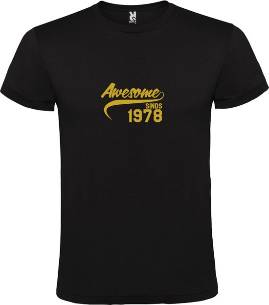 Zwart T-Shirt met “Awesome sinds 1978 “ Afbeelding Goud Size XL