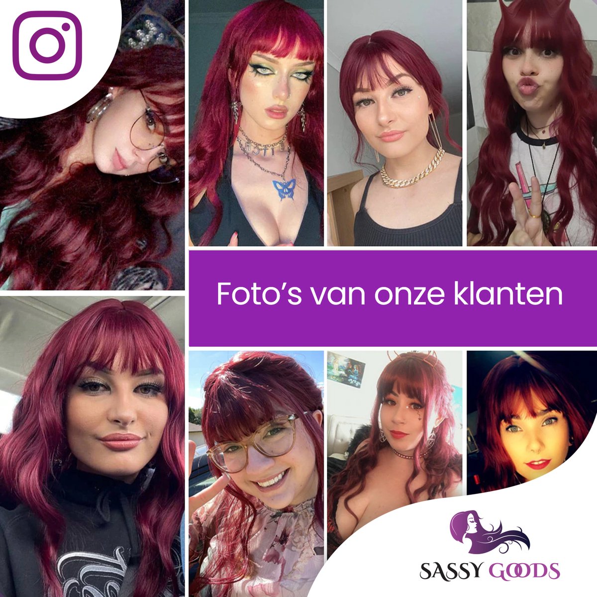 SassyGoods Rode Pruik - Pruiken Dames Lang Haar met Pony - Wig - Haarwerk - Wasbaar - Wijn Rood - 70 cm — afbeelding 6