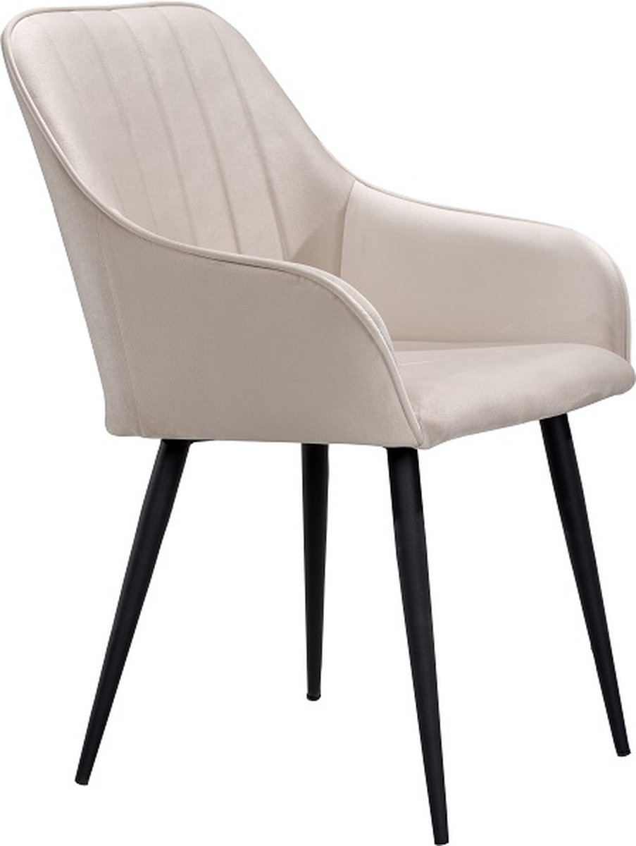 Soph & Tess - Modena Eetkamerstoel - Beige - Fluweel - Velvet - Industrieel - Met armleuning